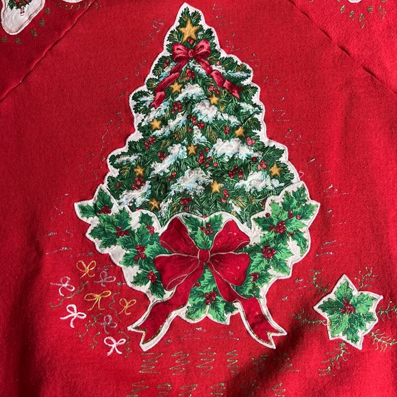 VTG Christmas Tree Sweatshirt Mens XL Raglan Red Homemade Grandma Holidays USA - Picture 2 of 8